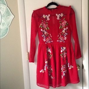 Floral Embroidered Red Asos Dress